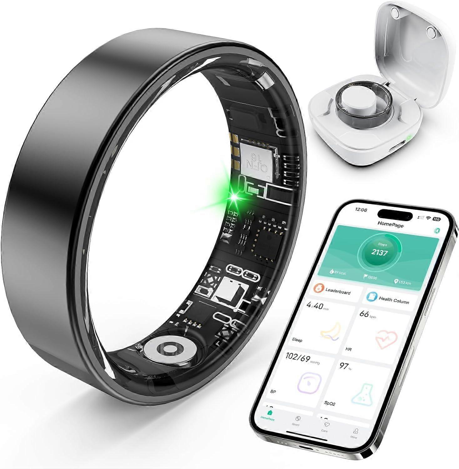 Smart Ring for Men, Sleep Tracking Ring, Silent Vibration Alarm, iOS Android, Activity Tracking