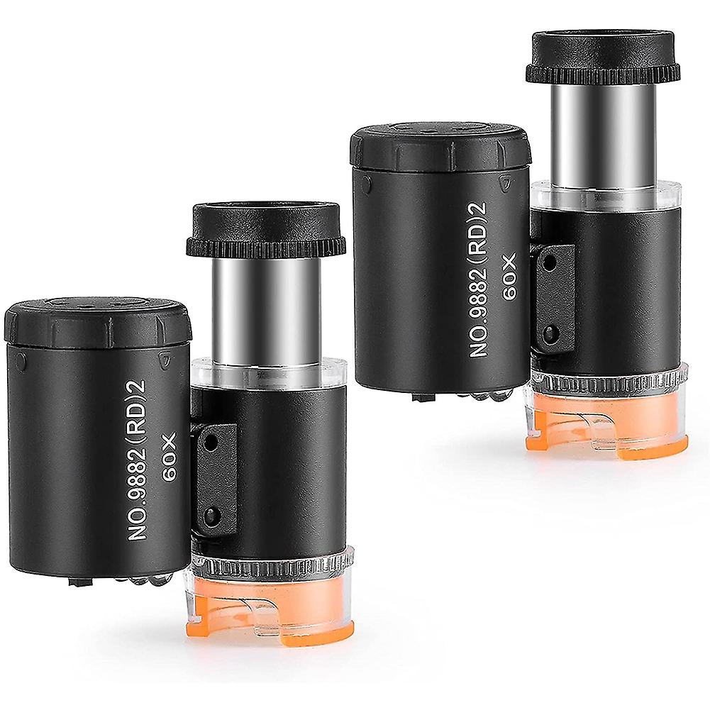 2 Pieces 60X Mini Pocket Microscope with 3 Light,Jewelers Eye Loupe Portable Magnifing Glass for Ha