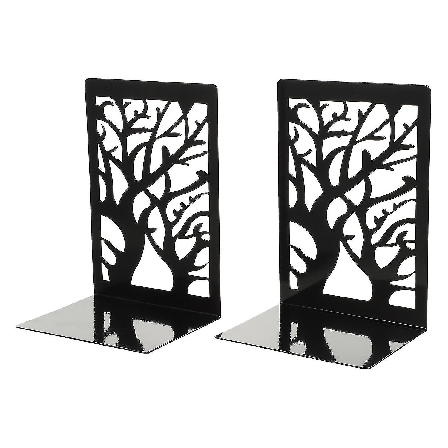 1 Pair Creative Hollow Tree Shape Bookends Iron Book Frame Book Organizer