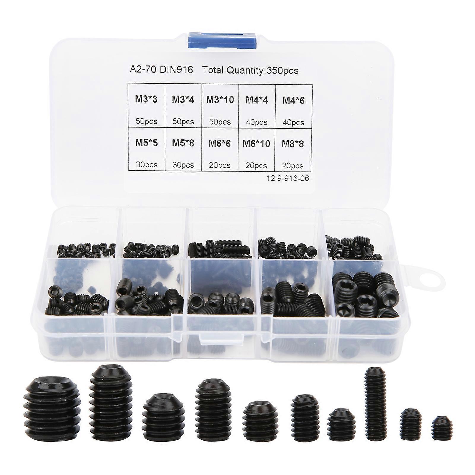 350Pcs Concave End Tightening Set 12.9 Grade High Strength Alloy Steel Fastener M3-M8