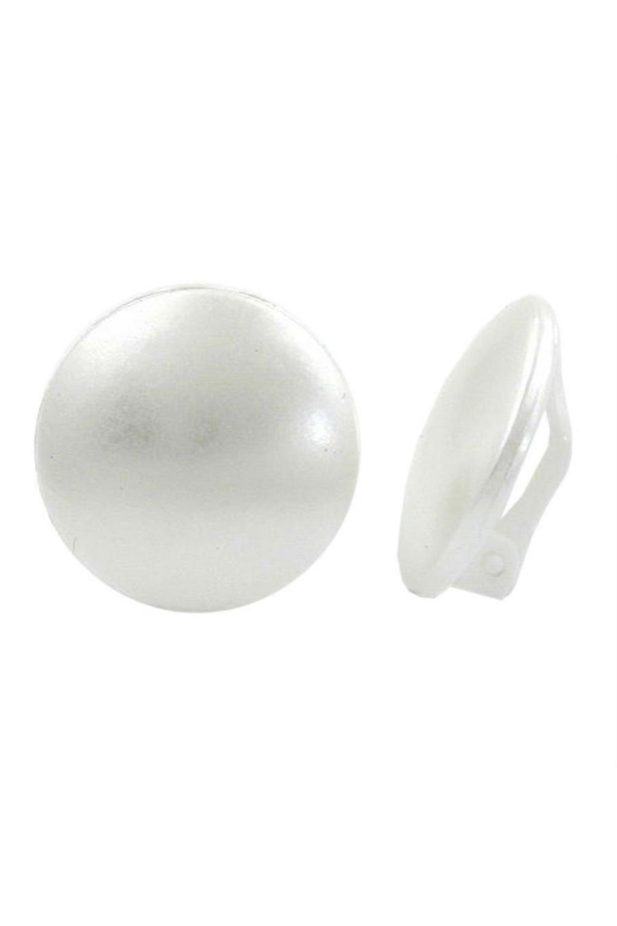 Clip-on Earring Plastic Pearly White Round - Gl02746