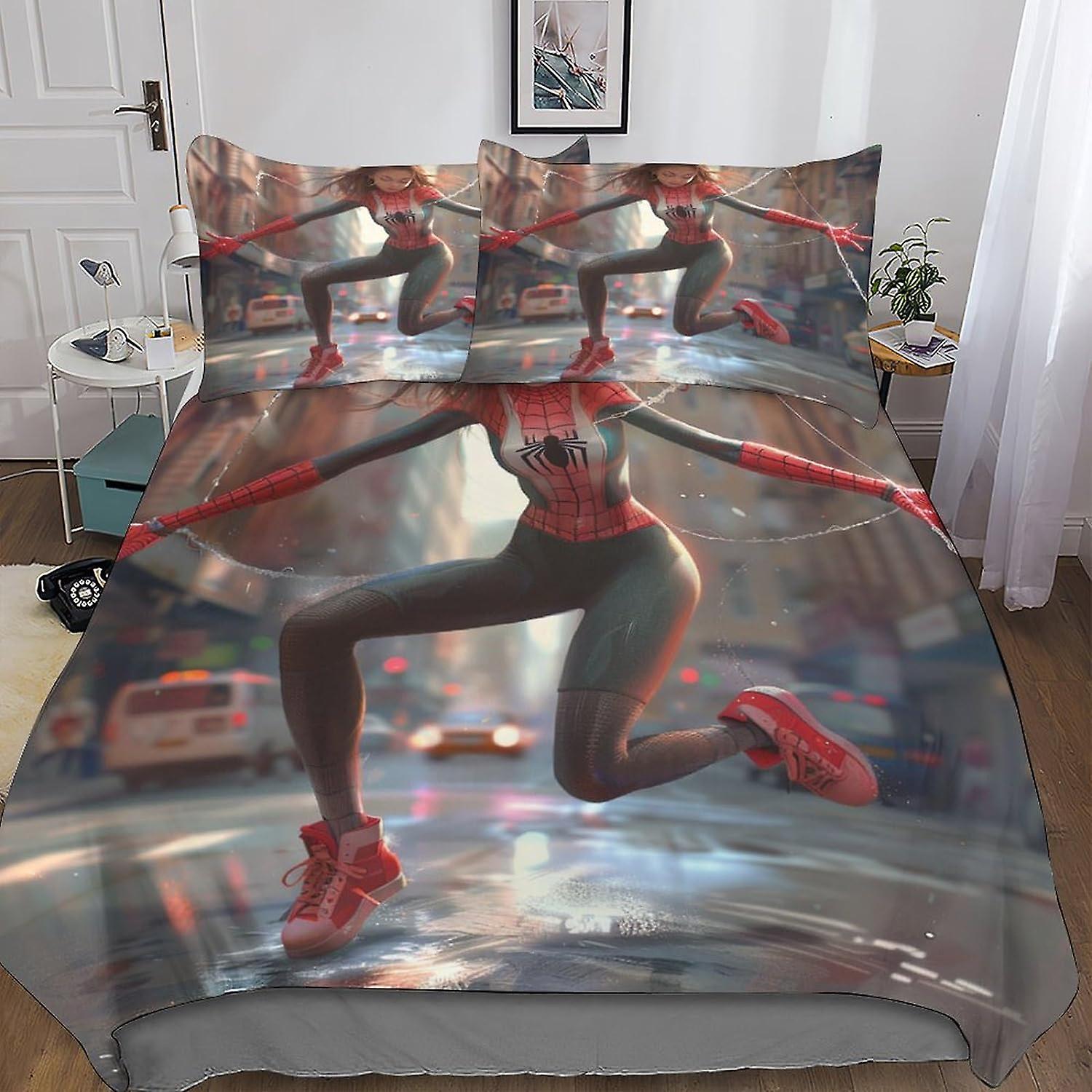 DSJackson Cool Spider Man Quilt Cover Set with Hidden Zipper Closure - 3 Pieces Movies Bedding Set in Microfiber with 3D Print And Pillowcases - Ideal