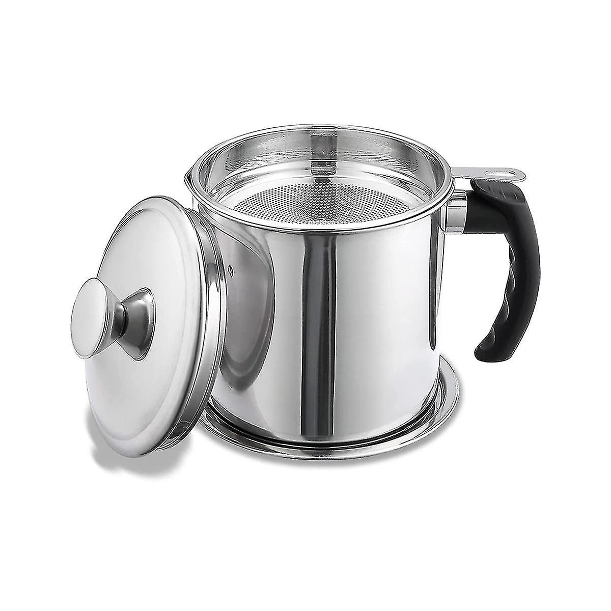 Bacon Grease Container with Strainer, 48 Stainless Steel Oil Container, Oil Storage Pan with Lid