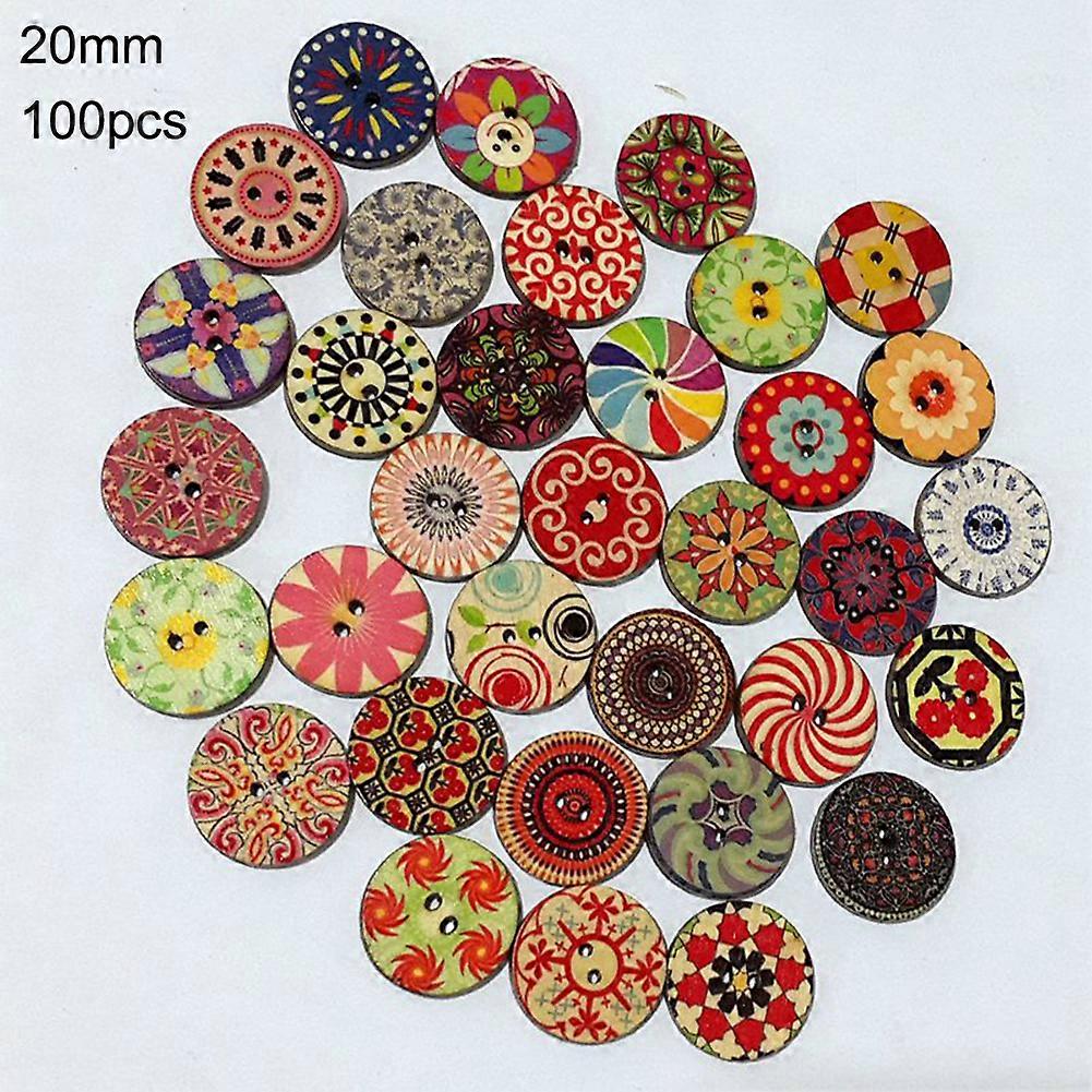 100Pcs Craft knapper Solid tre Retro Flower Shape Assorterte farger Lys Tre knapper 20MM diameter