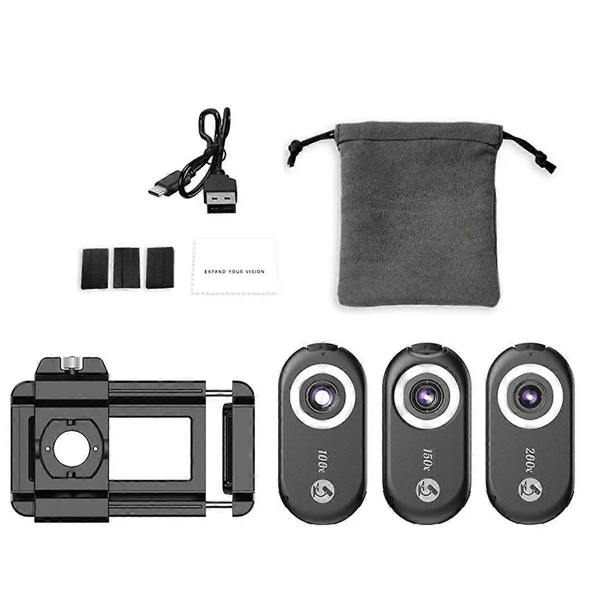 100X 150X 200X Mobile Phone Microscope Lens with CPL LED 3-In-1 Macro Magnifier Kits Biological Microscope for Phone Len