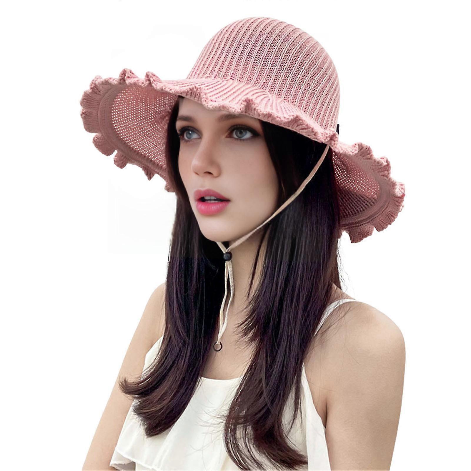 Summer Straw Hat Shirring Hem Dome Top Hollow Out Breathable Sun Protection Anti-UV Decorative Vacation Beach Style Solid Color Outdoor Cap
