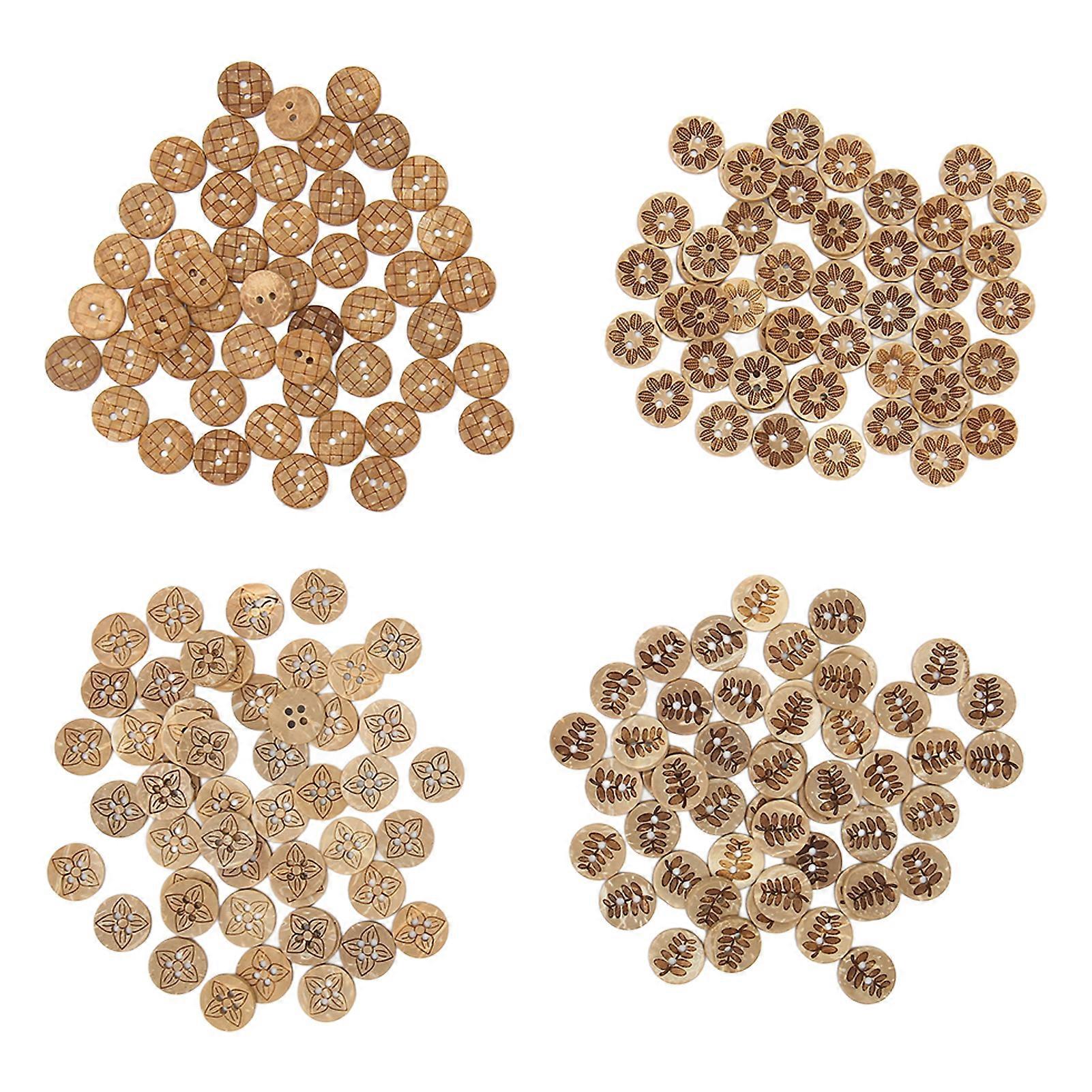 200Pcs Round Wooden Buttons 0.5 Inch Retro Assorted Styles Sturdy Light Craft Buttons for DIY Handicraft Clothes