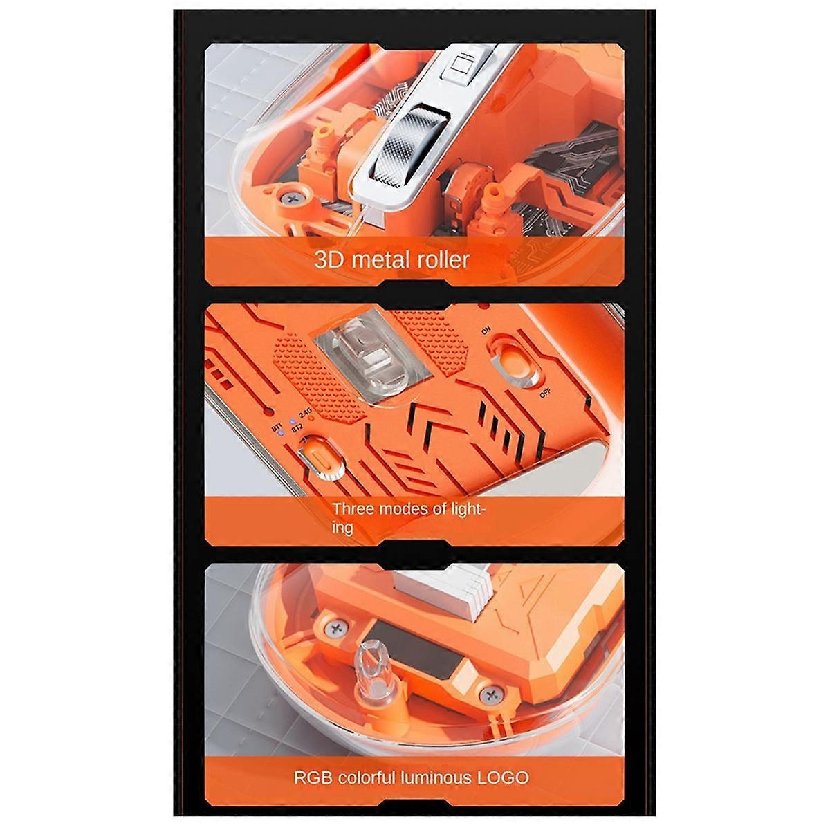 Bass Wireless Bluetooth Mouse 3-Mode Transparent Mouse 2.4G+Bluetooth5.0 for Laptop/Tablet Vibrant Orange