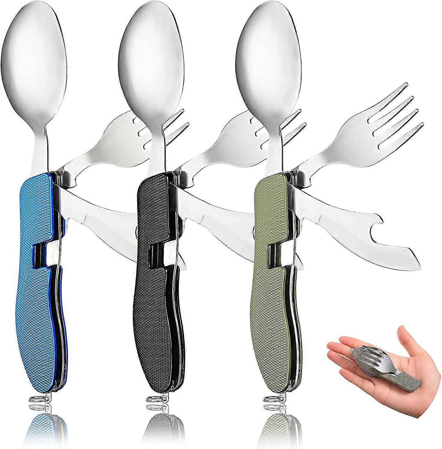 Couverts de Camping en Acier Inoxydable, Couteau Pliant, Fourchette et