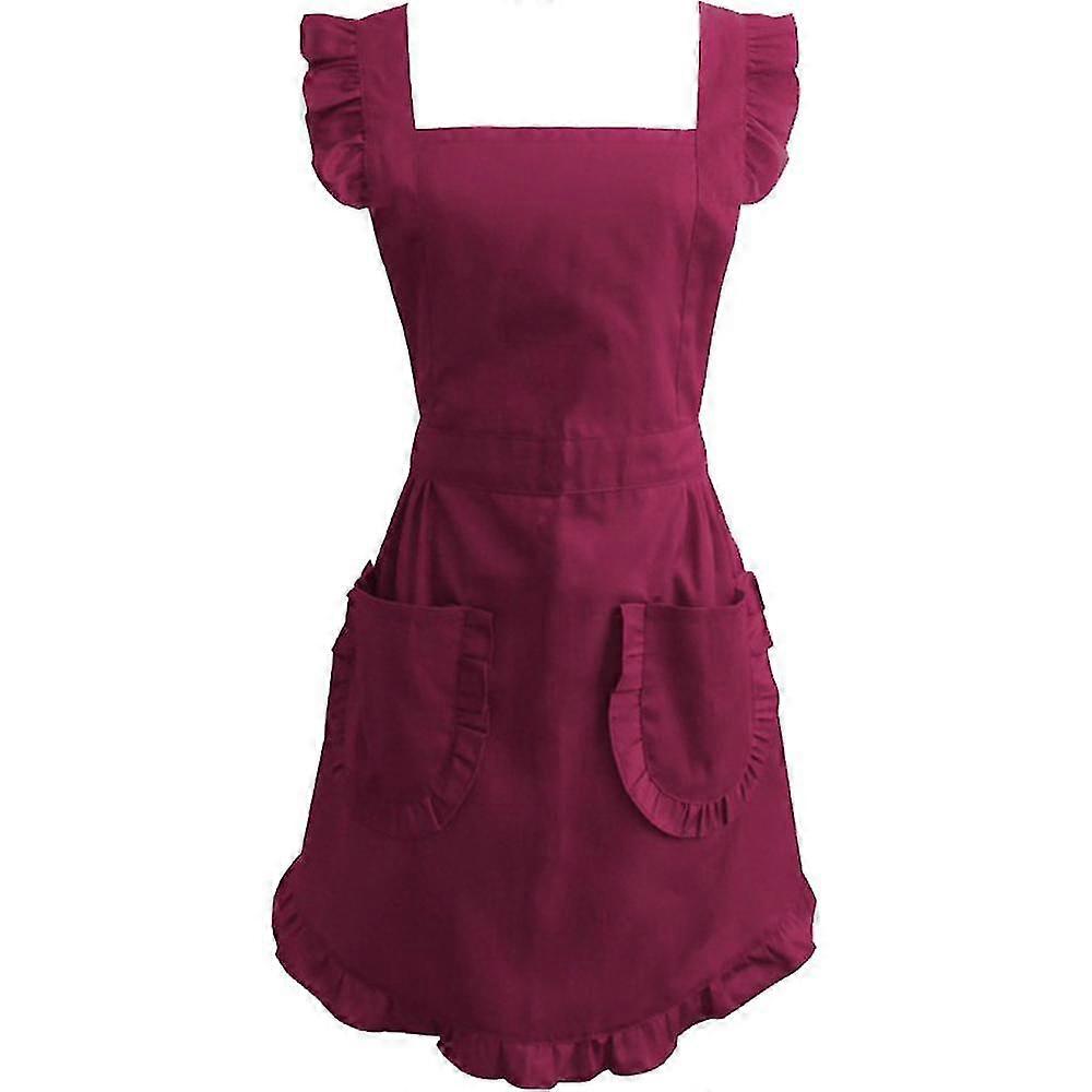 retro adjustable ruffle apron with pockets, small to plus size ladies