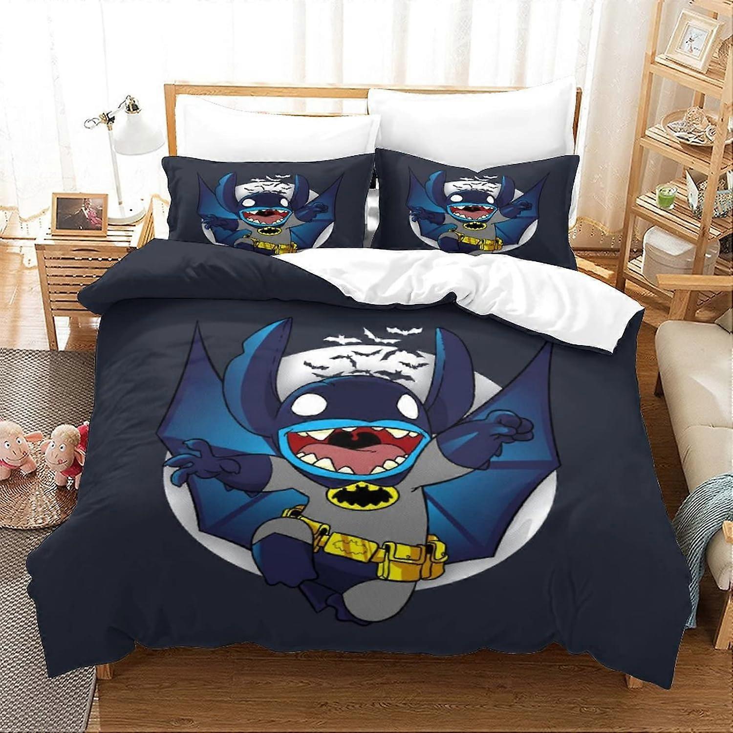 Stitch Printed D Lilo & Stitch Design Duvet Cover Bedding Set, Pillowcases, Hidden Zipper Piece Set for Kids Teens 135*200 CM