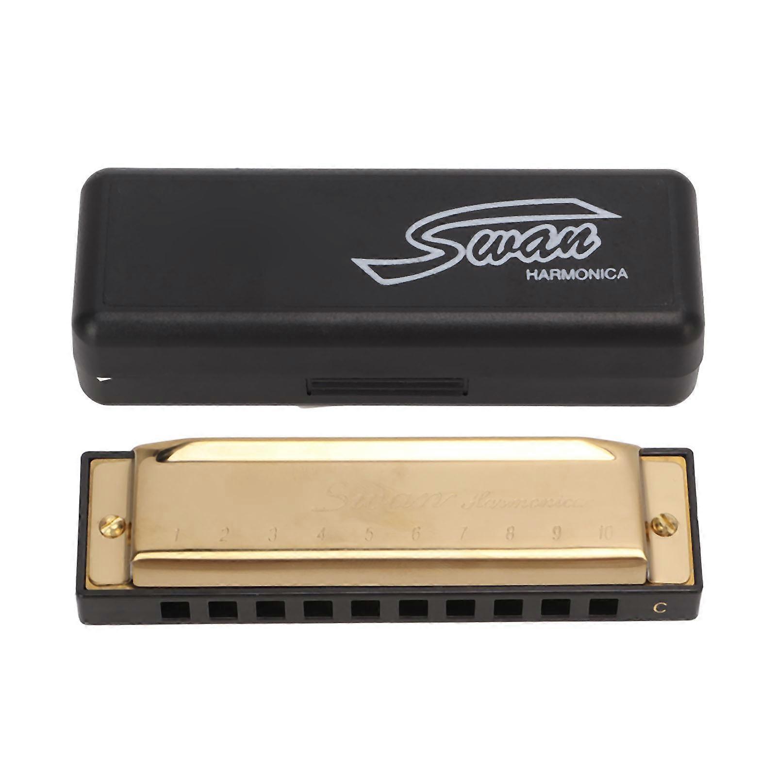Harmonica Chrome Plated Copper Plate Golden 10 Hole 20 Tone C Key Mouth Organ Instrument for Concert