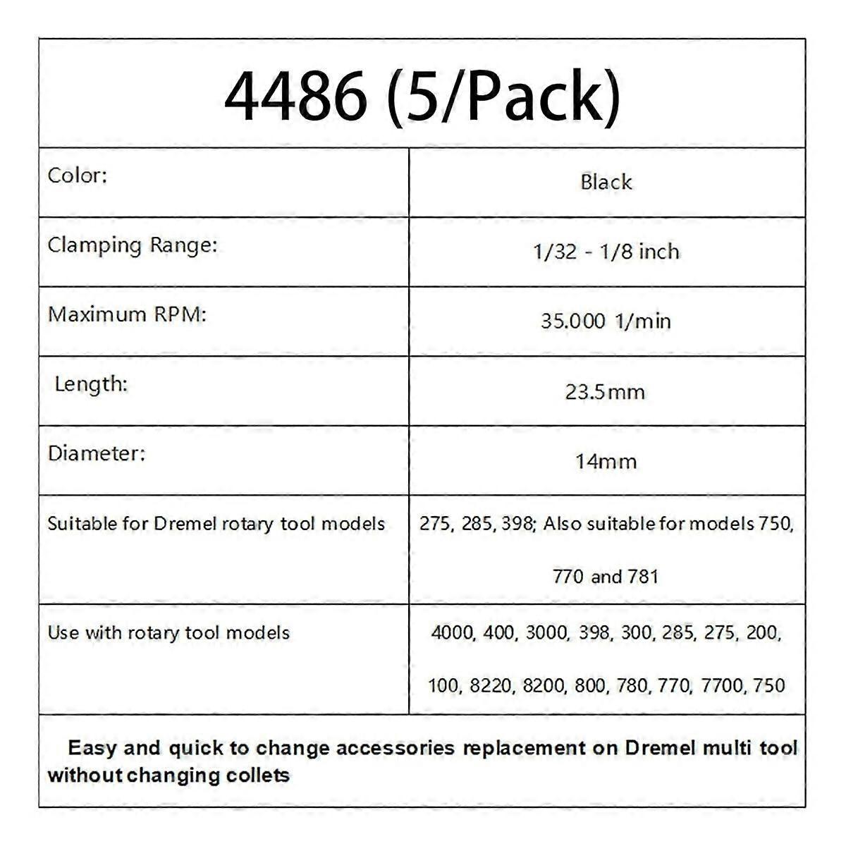 Multi Quick Change Keyless Chuck for 4486 Rotary Tools 3000 4000 7700 8200 (5Pack), Black