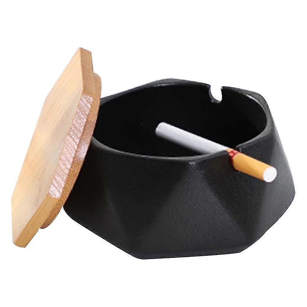 Ceramic Ashtray With Lid, Windproof Design And Geometric Shape