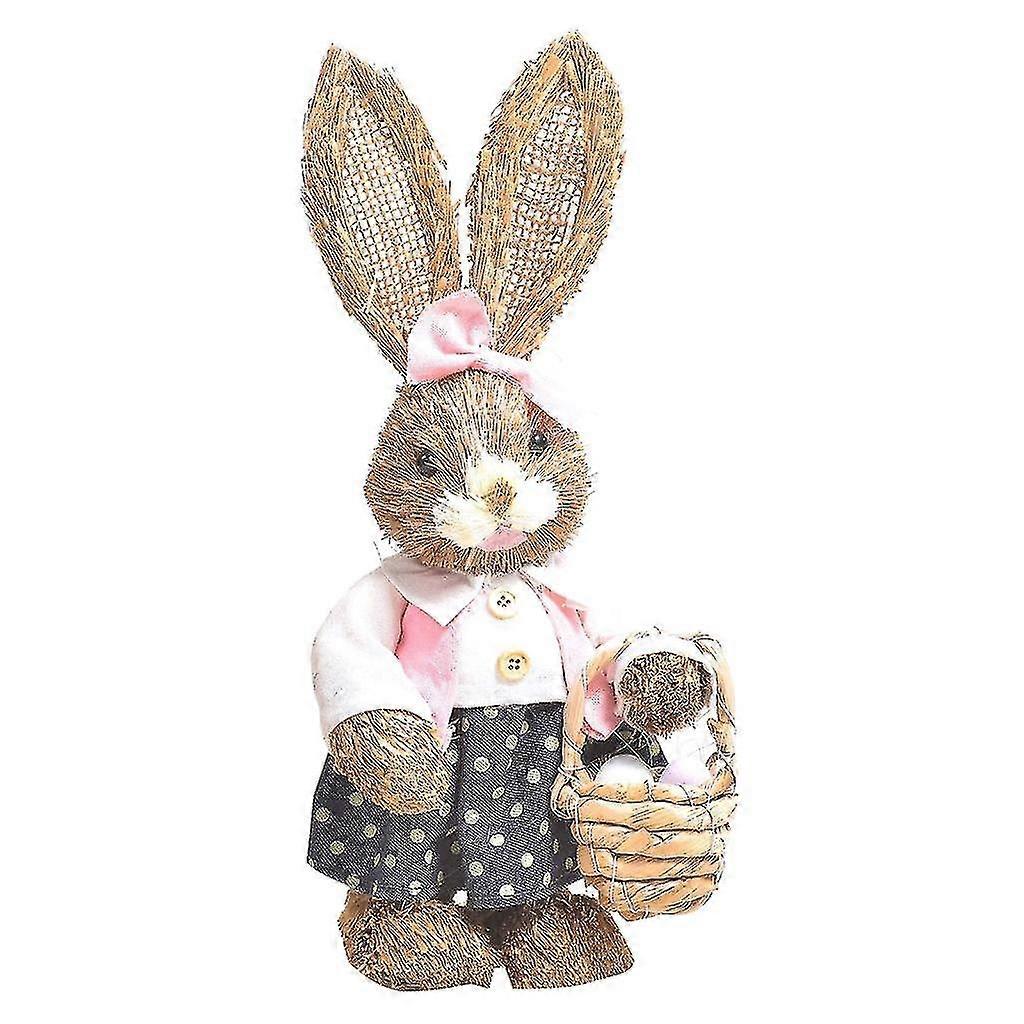 14 polegadas artificial palha coelho decoração coelhinho em pé com ornamentos de cenoura