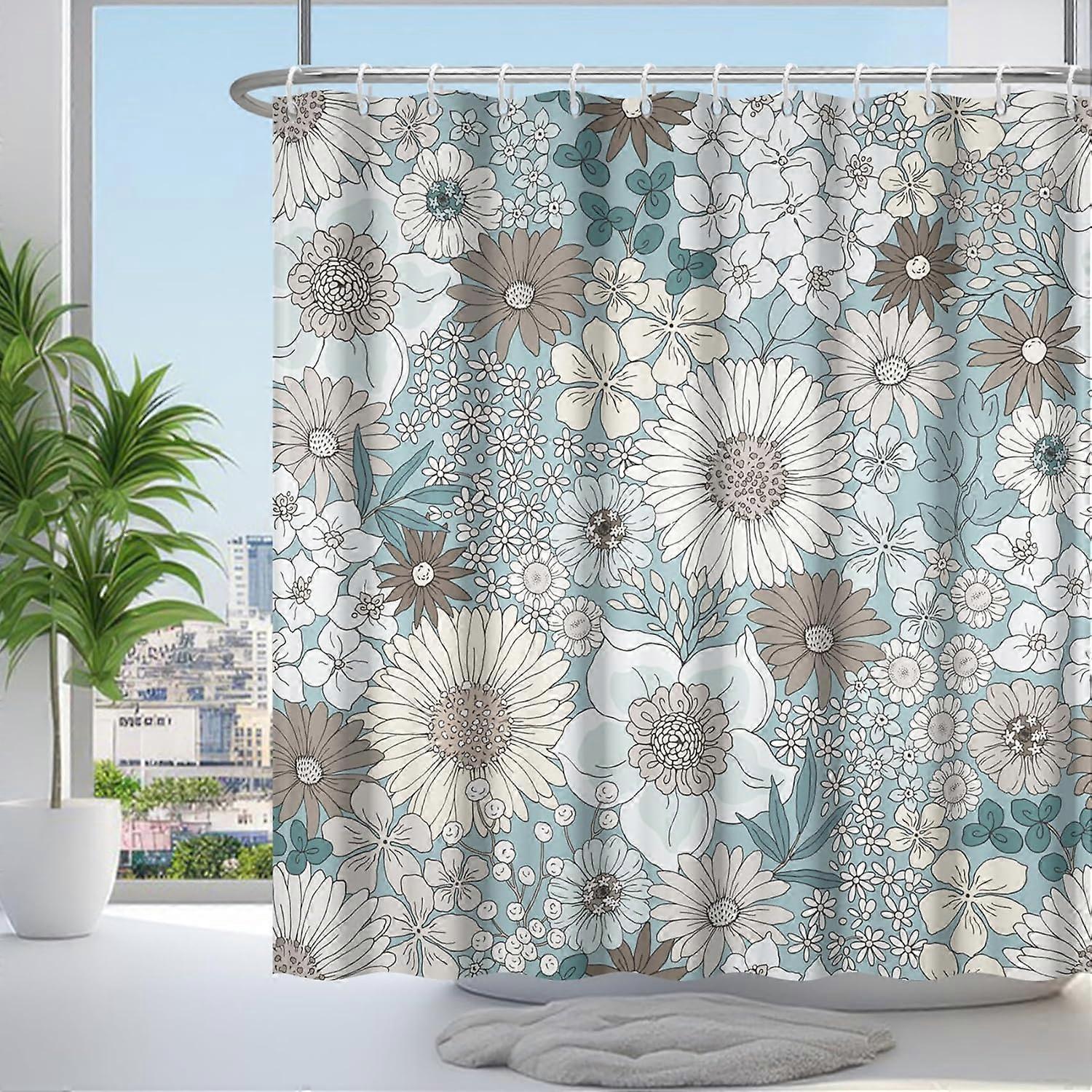 72x84 ίντσες Floral κουρτίνα ντους ακουαρέλα Daisy Boho λουλούδι άνθος Morden αφηρημένα φύλλα βοτανική κουρτίνα ντους ύφασμα για μπάνιο διακόσμηση Wate