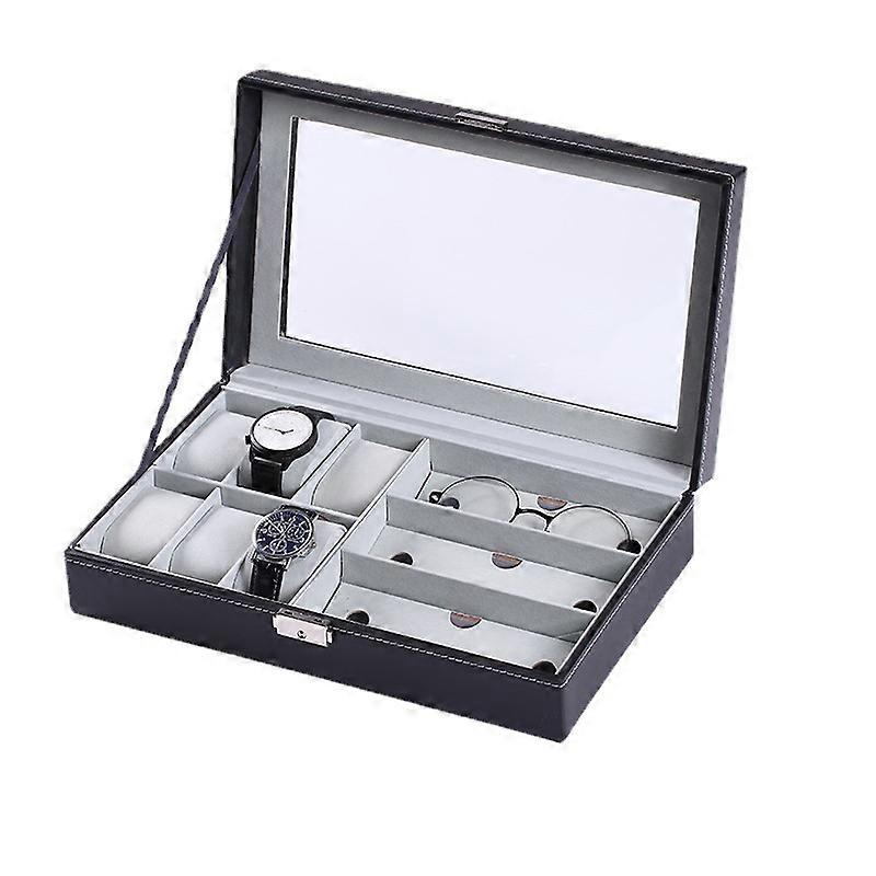Leather 6-bit watch + 3-bit eye watch storage box glasses case