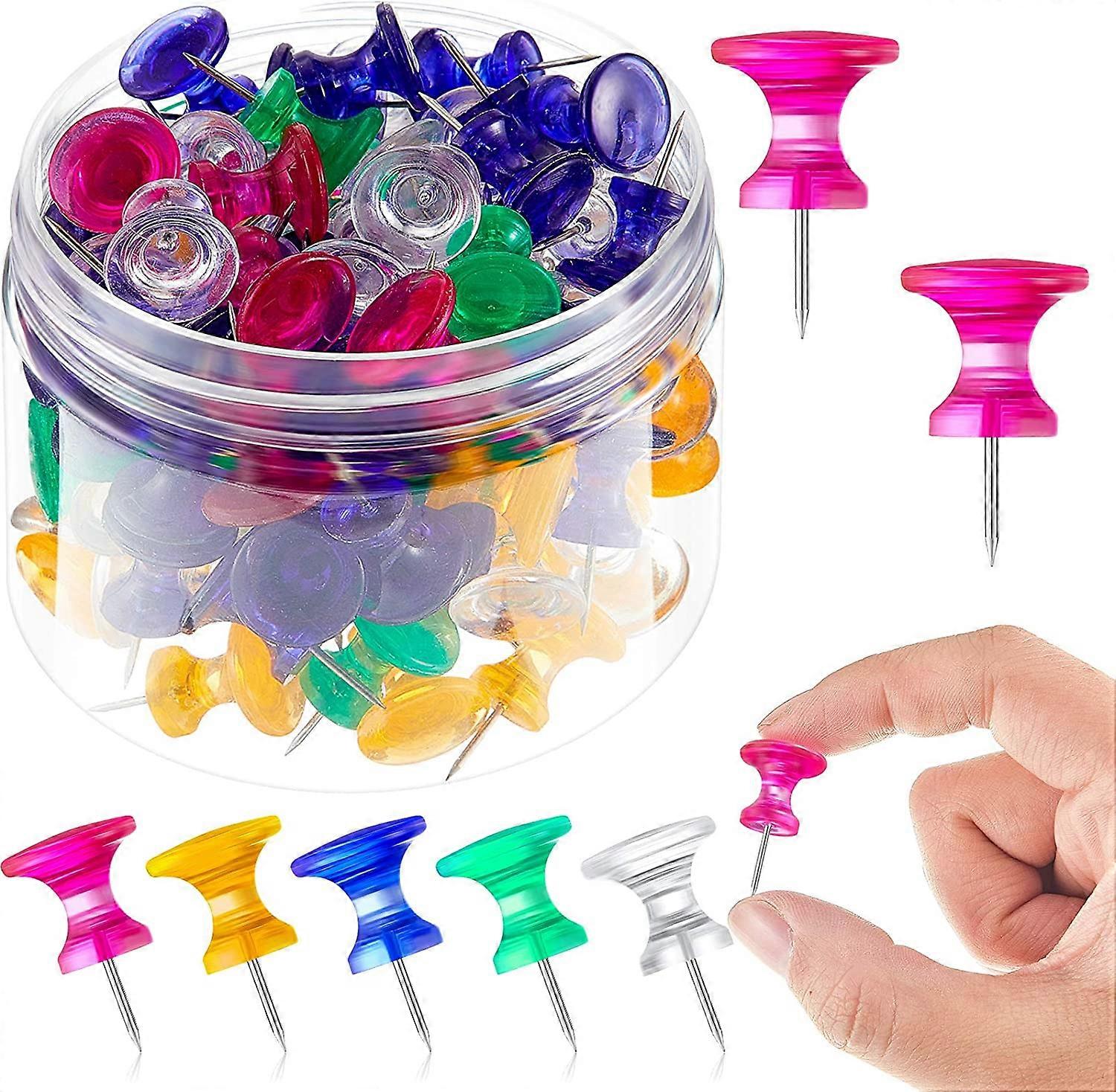 100 pièces punaises géantes 1 pouce punaises standard pointe en acier et punaises à tête en plastique pour planche de liège (rouge, jaune, bleu, vert, clair)