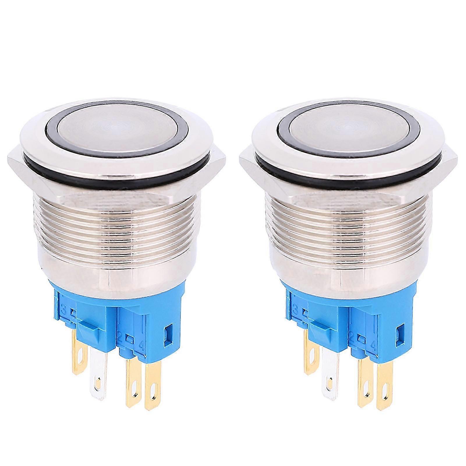 2Pcs DC12-24V IP65 22mm Ring Reset Button 6-Pin Push Button Switch AccessoriesWhite