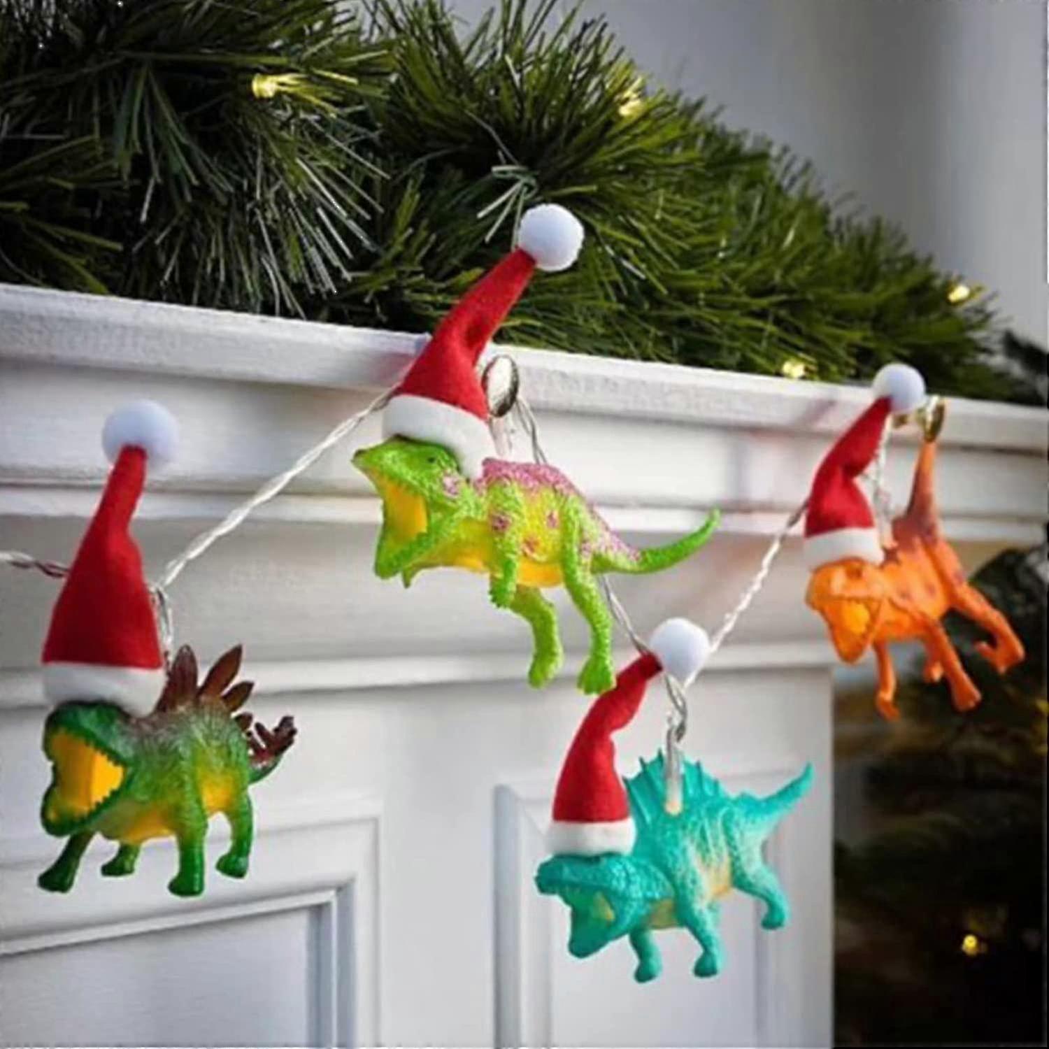 10 ledd jul dinosaurie strängljus, 1,5 m julfesttillbehör, dinosauriebatteridrivna lampor