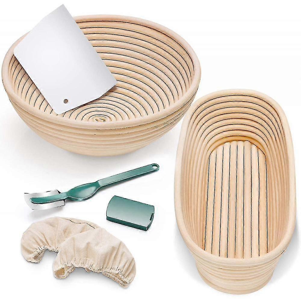 Luxora 2-Pack Bread Banneton Proofing Basket Set 9" Pyöreä 10,2" Soikea