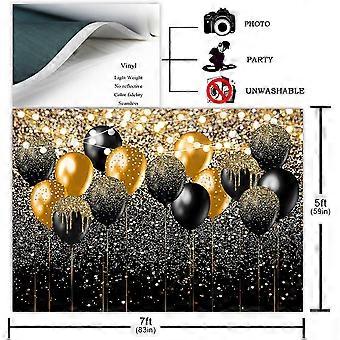 BUON COMPLEANNO BACKDROP Banner E Oro Segno Poster Grandi Palloncini