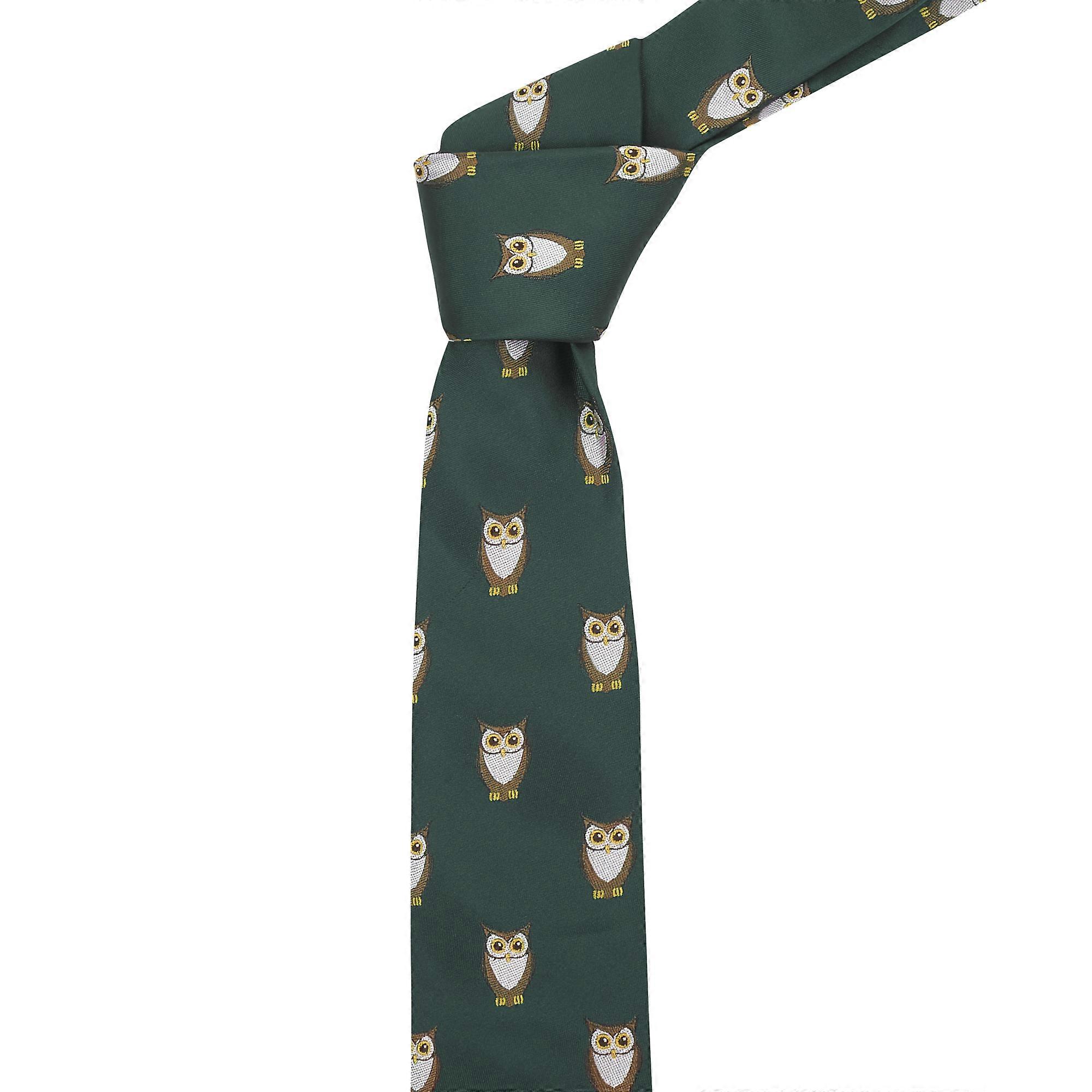 Dark Green Owl Embroidered Tie