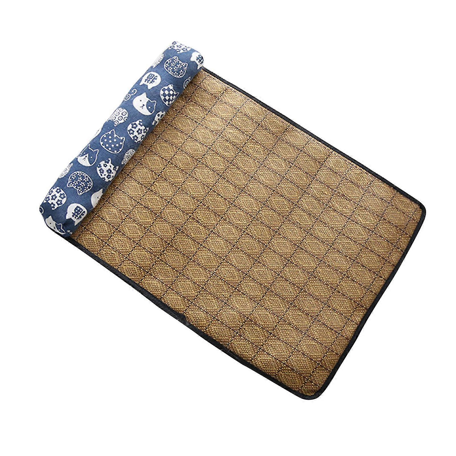 Pet Cooling Mat Cute Cat Cartoon Pattern Fine Edging Scratch Resistant Cat Sleeping Mat with Pillow