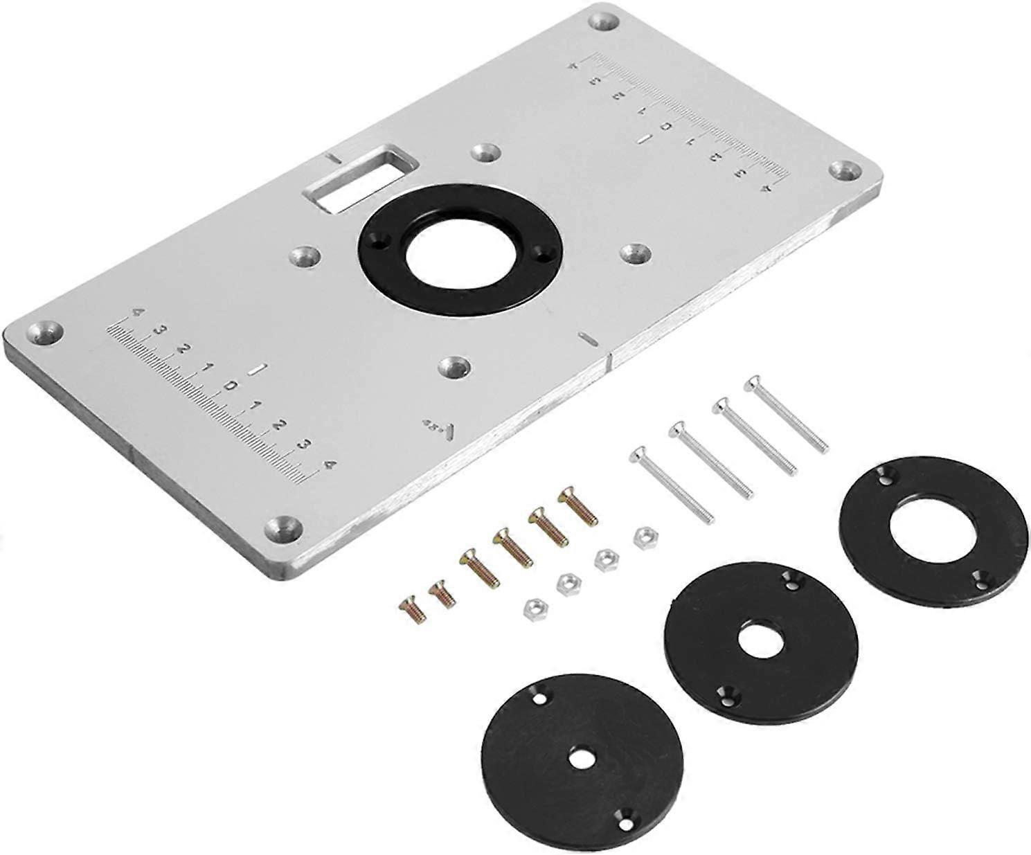 Woodworking Trimming Machine Flip Board Aluminium Alloy Plate Router Table Insert Plate with 4 Rings and Screws for Woodworking Benches(9.3  4.7  0.3i