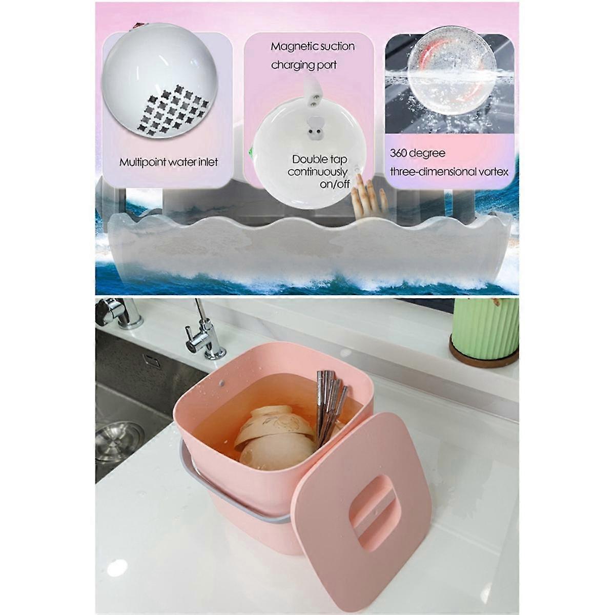 Mini Dishwasher 18W Rechargeable Household Electric Dishwasher Machine Portable Travel Ultrasonic Dishwasher Sink Blue