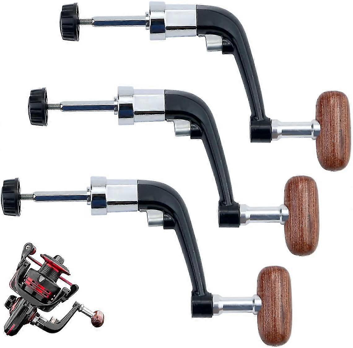 3 Pack Fishing Reel Handle Metal Fishing Spinning Reel Crank Replacement With Wood Rotatable Grip S