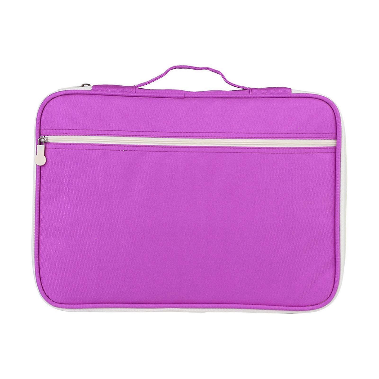 A4 Document Bag File Folder Portfolio Organizer Computer Notebook Zippered Case (Purple)
