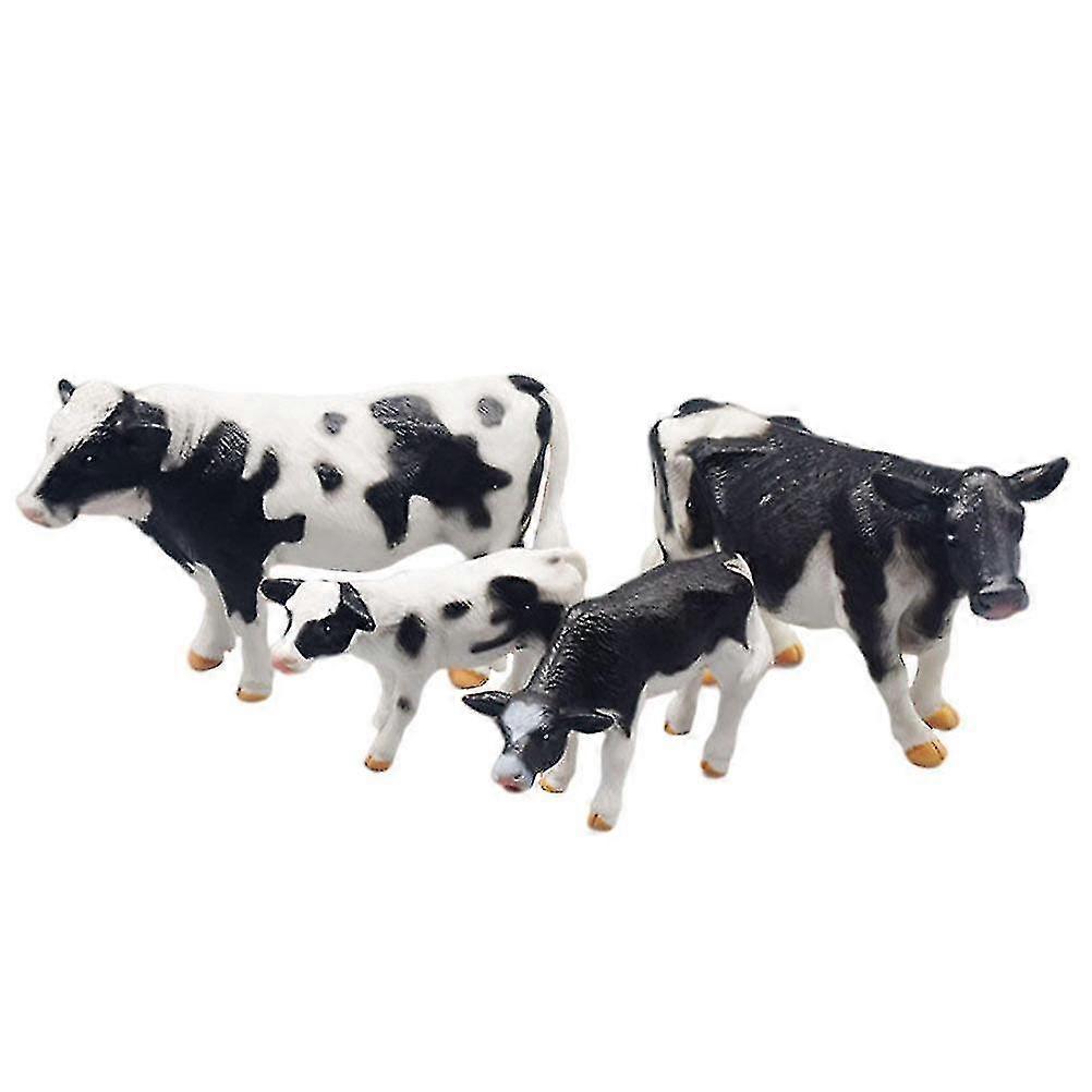 Lseqow - Set di 4 pezzi di simulazione della fattoria di mucca, statuetta di bue e bue, statuetta in PVC, da fattoria, modello di azione, decorazione per bambini, giocattolo educativo