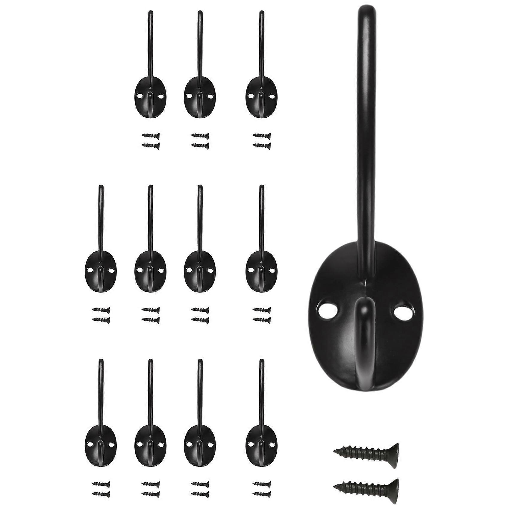 12 Pack Black Coat Hooks with Retro Double Hooks Utility Black Hooks for Coat, Scarf, Bag, Towel, K