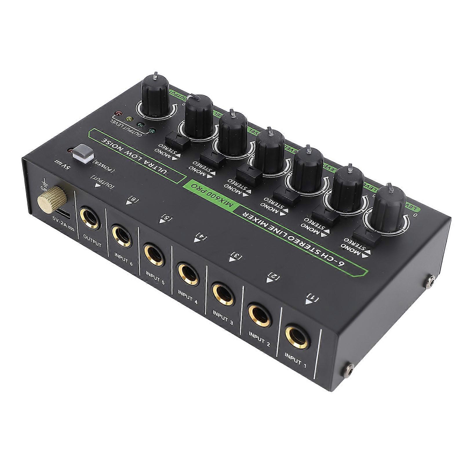 Studio Sound Mixer RGB Light Low Noise 6 Channels Mono Stereo Professional Sound Mixer for Home US Plug 100‑240V 