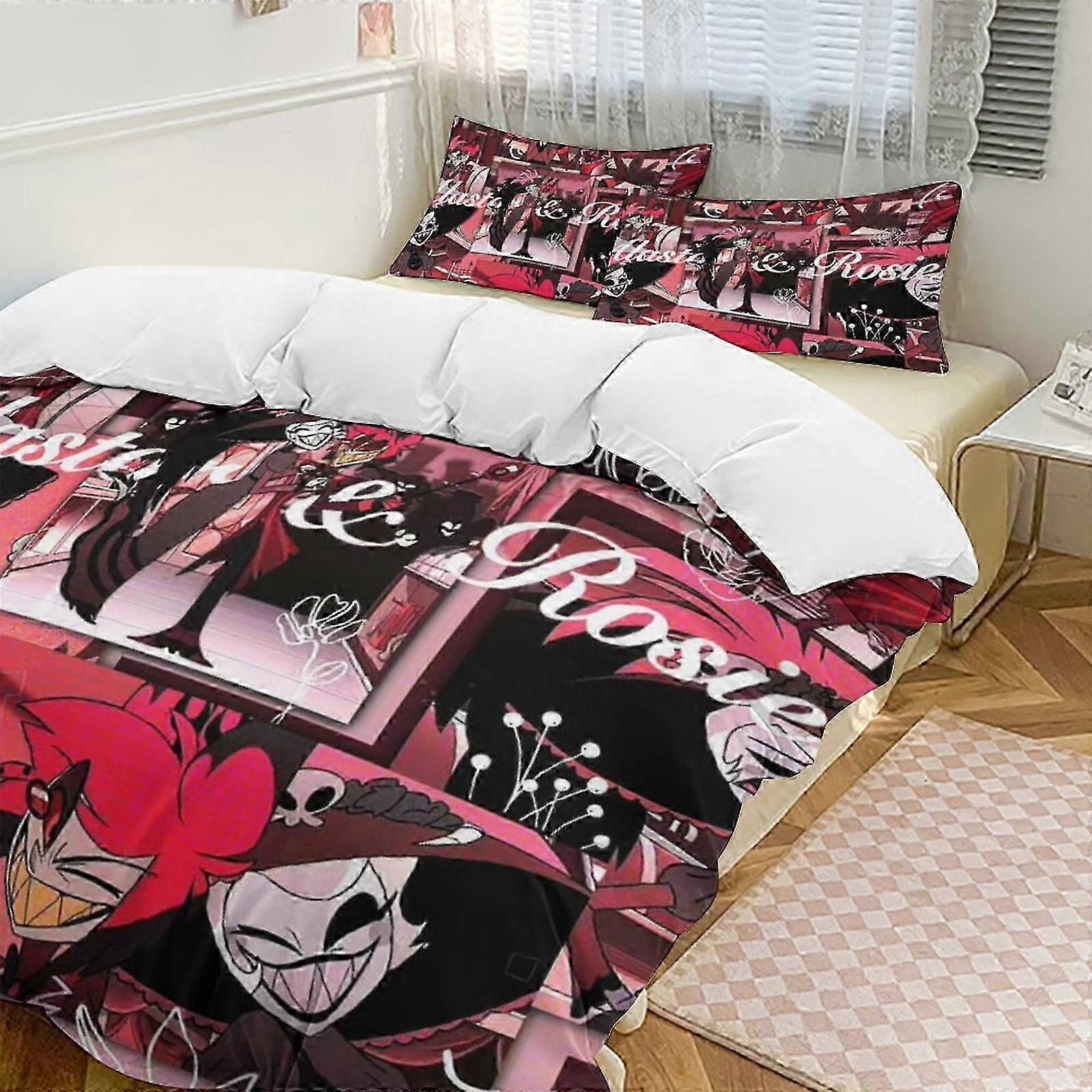 v1898 Bed Sheets Hazbin Hotel3-Piece Twin Bed Set - Includes Single Comforter And Pillowcases Bedding - Fade Resistant Microfiber - Hazbin Hotel Lc