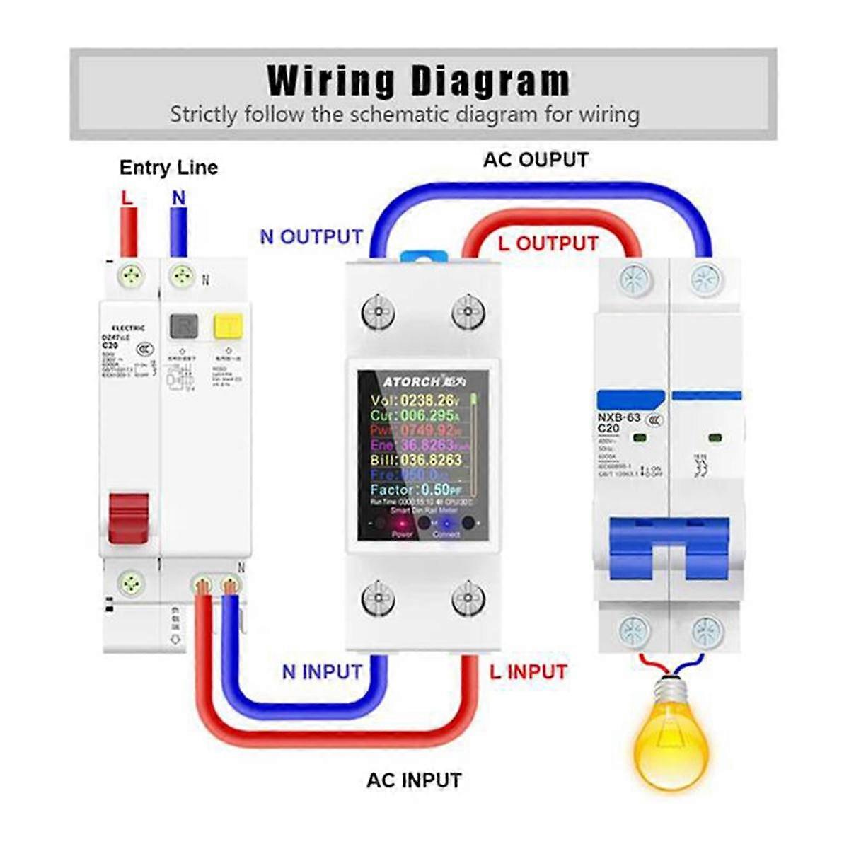 ATORCH GR2P Electricity Meter Tuya Rail Power Energy Meter AC50-320V Digital Display Monitor Voltage Curve Basic Version Ammeter
