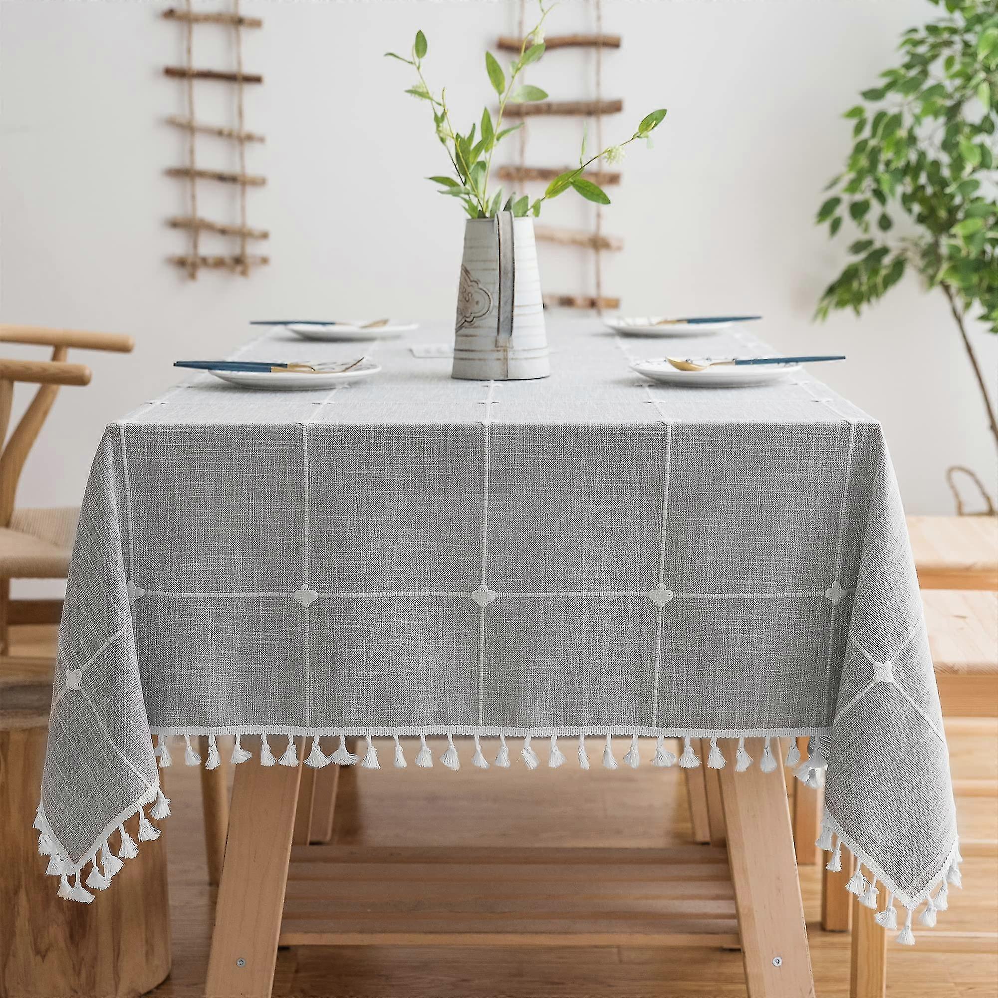 Rustic Lattice Tablecloth Linen Grey Rectangle Table Cloths For Kitchen Dining, Party, Christmas, Buffet