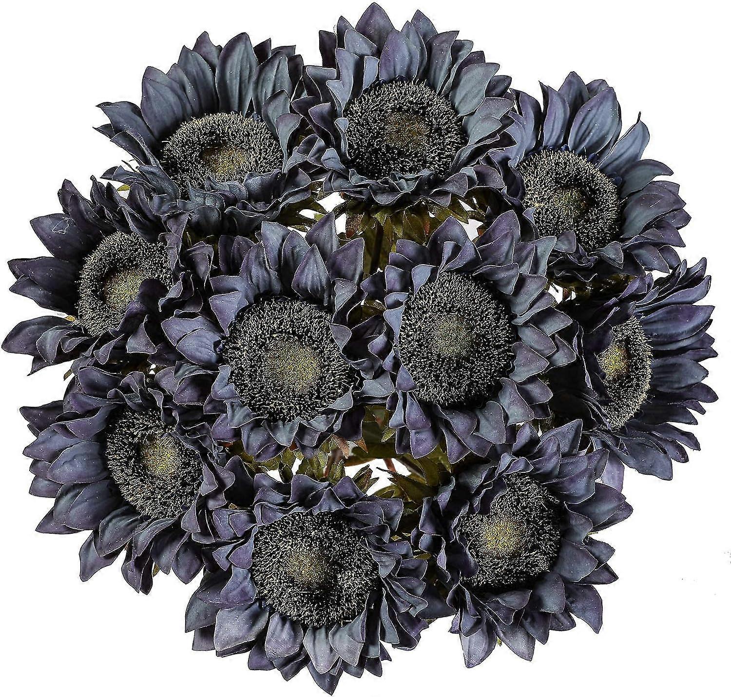 10 Pcs Artificial Sunflowers Single Stem Rustic Fake Flowers for Farmhouse Room Home Hotel Decor(blue)