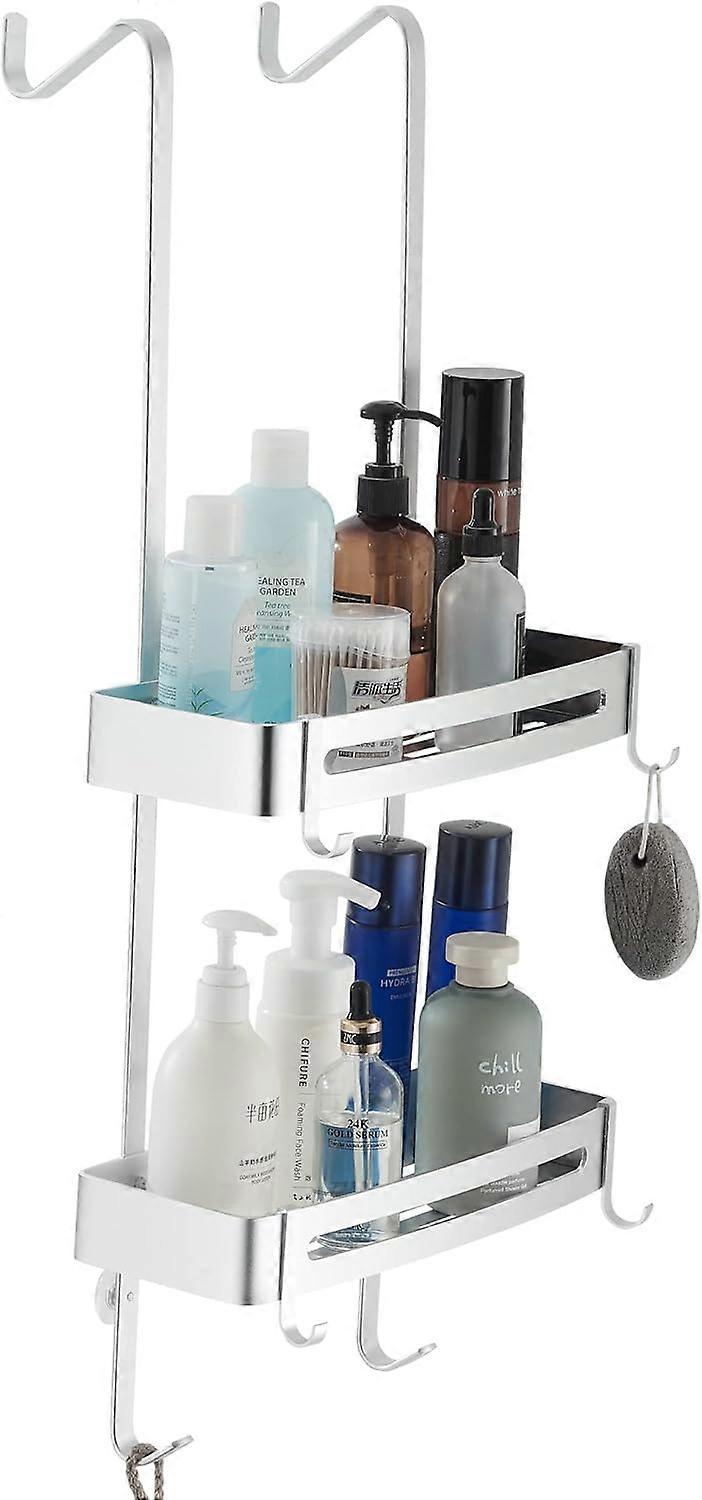 Ubiuo Mensola per doccia da appendere alla porta del bagno, mensola per doccia senza foratura, alluminio antiruggine con gancio a due livelli (arge...