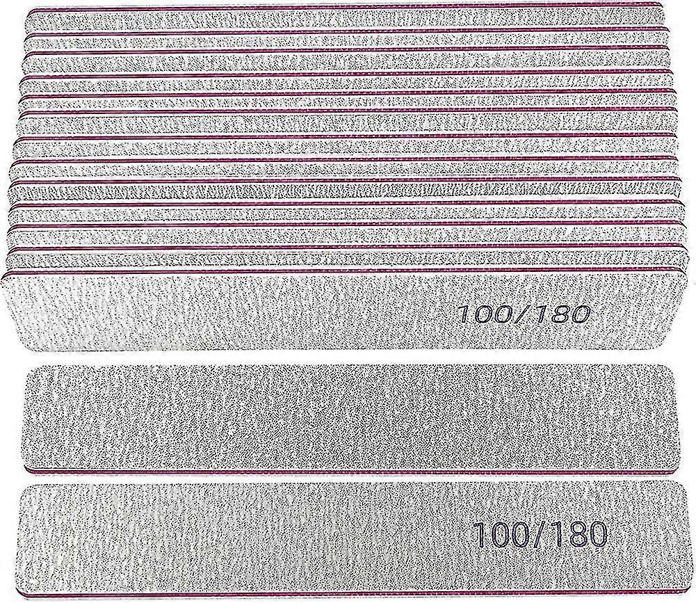 15 Pack Nail File Set, Professional Square Nail File 100/180 Grit Double Sided