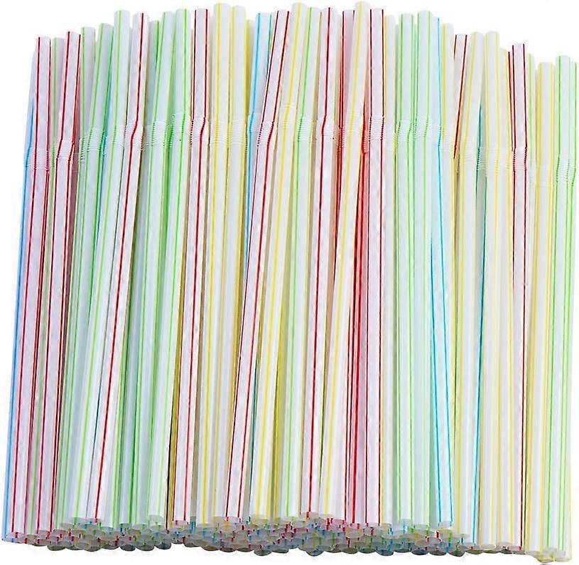 200 Pcs Disposable Stripes Multiple Colors Straws 0.23'' x 9.4"