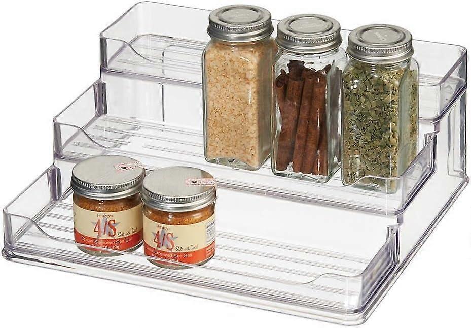 Plastic Clear Spice Rack- Three-Tiered Shelf, Countertop, and Cabinet Storage Organizer