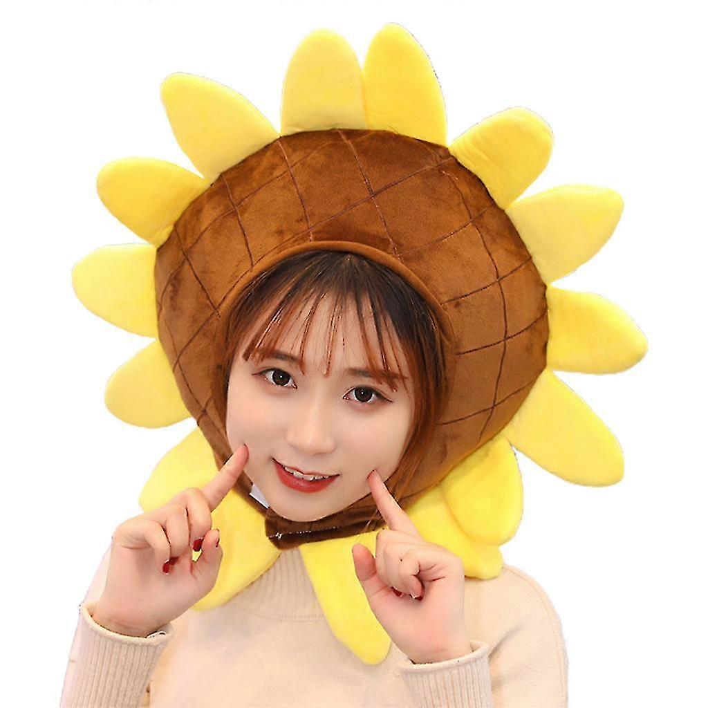 可爱的向日葵形状毛绒帽子有趣的填充玩具头饰暖帽照片道具