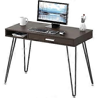 100cm Computer Desk with Drawer and Hairpin Leg, Black Espresso