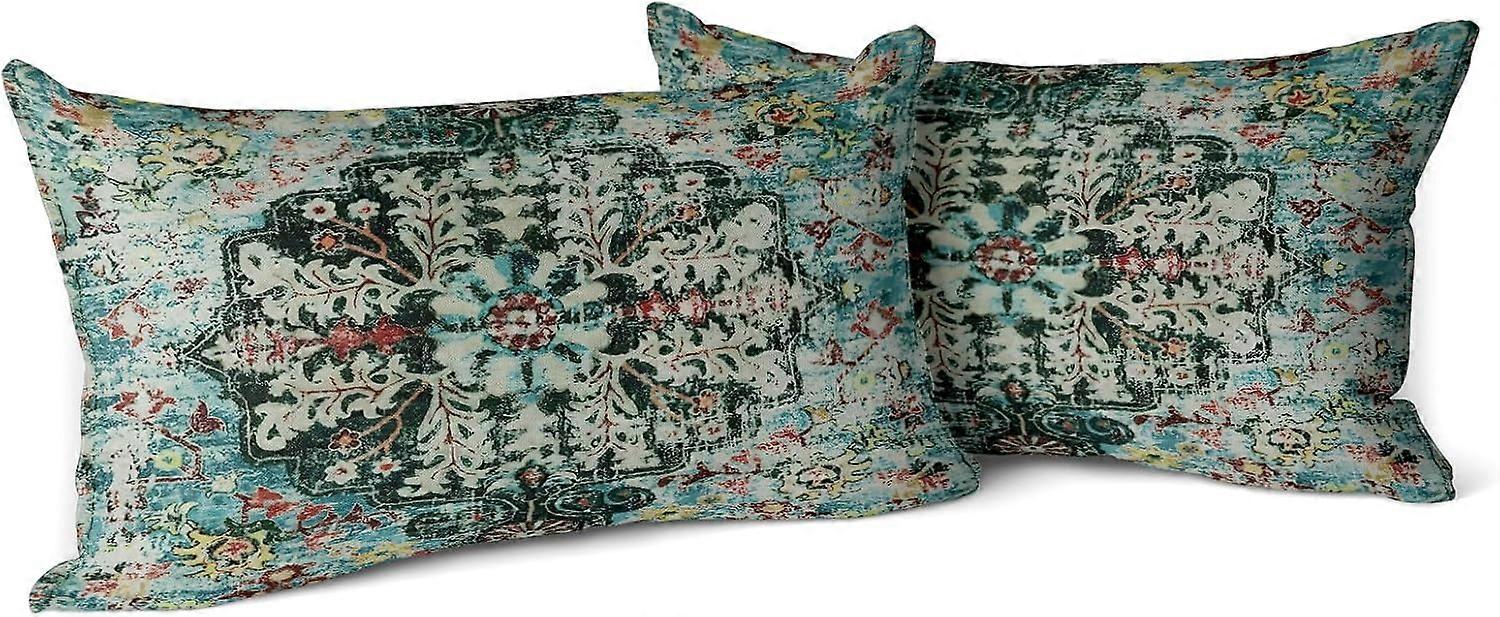 Set of 2 Carpet Pattern Boho Style Ethnic Design Decorative Polyester Throw Waist Pillow Case Cushion Cover Pillowcase 12x20 Inches Boho 17