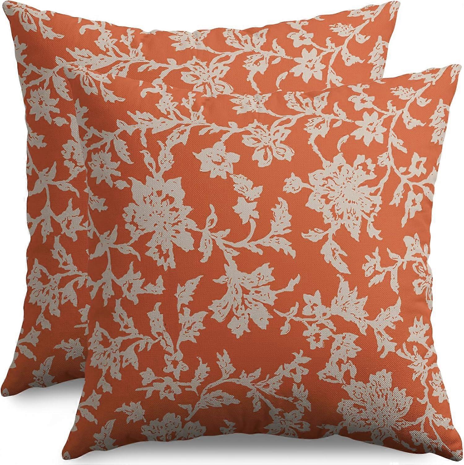 عتيق الأزهار كتلة طباعة وسادة يغطي 20x20 مجموعة من 2 برتقالي بني كريم زهرة نمط ريفي قديم النمط الزخرفية رمي وسادة الحالات في الهواء الطلق مزرعة