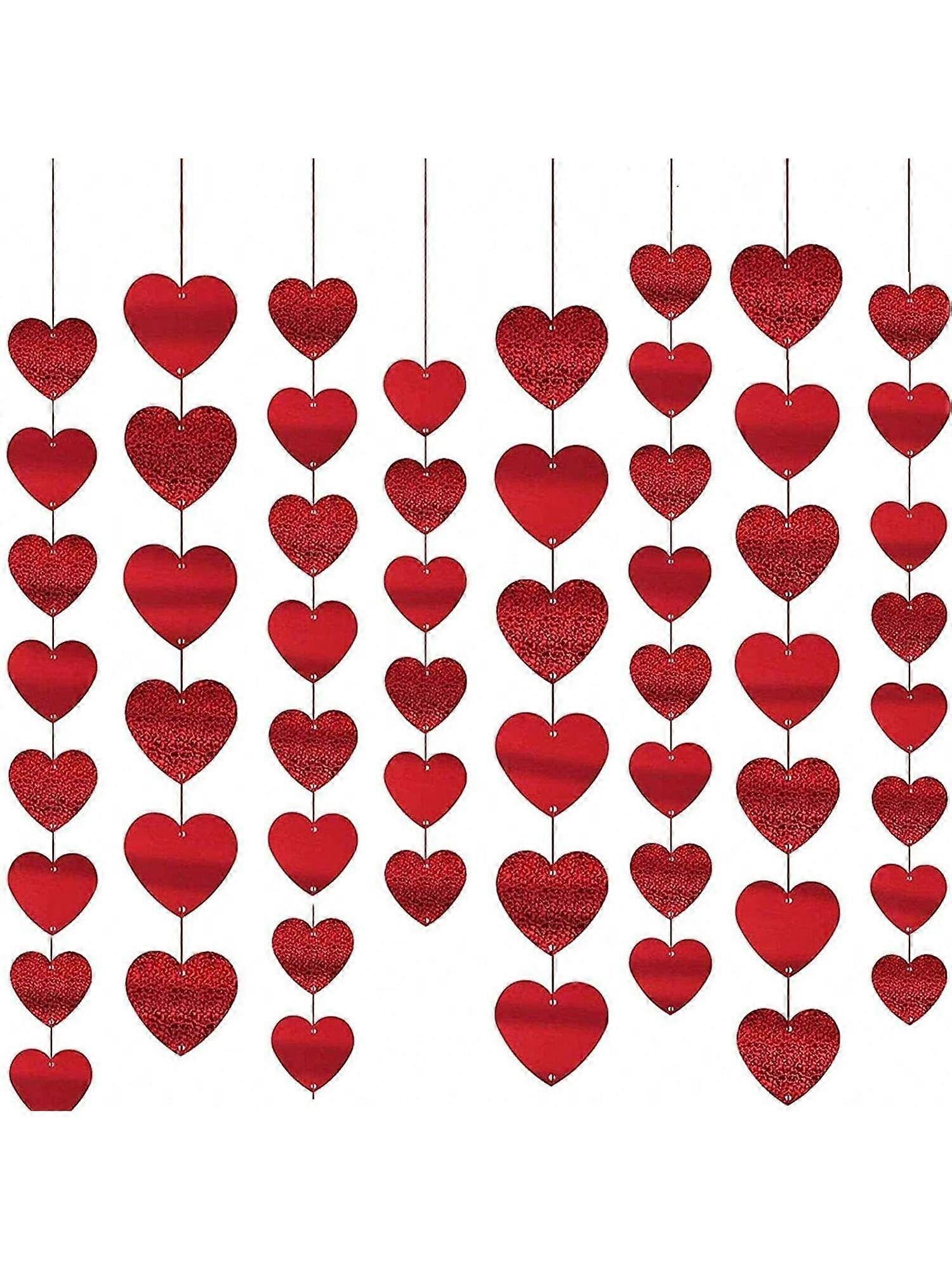 12 عبوة إكليل قلب أحمر بريق - لا DIY - زينة إكليل القلب - عيد الحب القلب الأحمر معلق سلسلة إكليل - زينة عيد الحب 