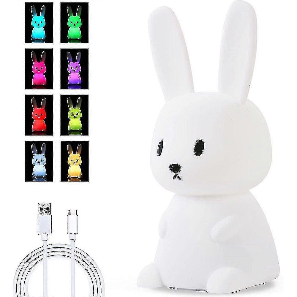 Bunny Silicone Night Light Children Usb Charging Bedside Lamp With 7 Light Changes Tap Control Timing Function