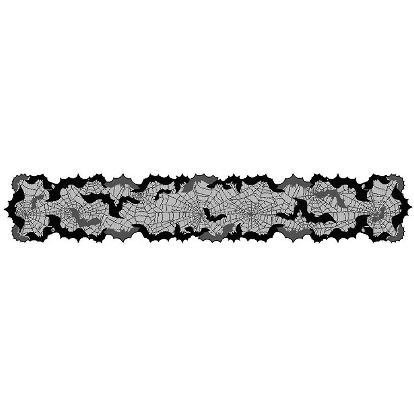 Nappe en dentelle de toile d’araignée, effrayant noir Polyester Chemin de table décors Nappe pour commodes Rassemblements Noir